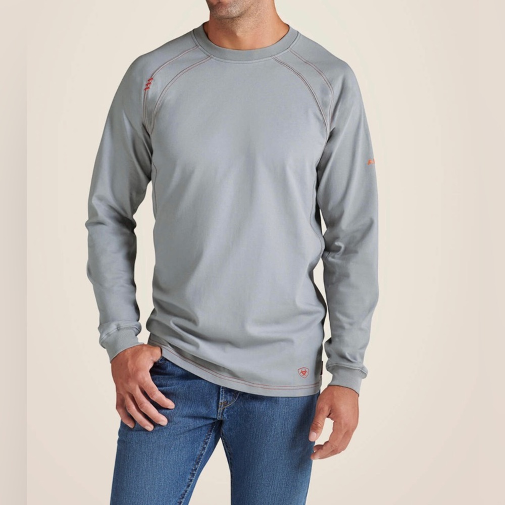 Ariat FR CAT2 2112 Mens Flame Resistant Work T-Shirt Long Sleeve Gray Size XL